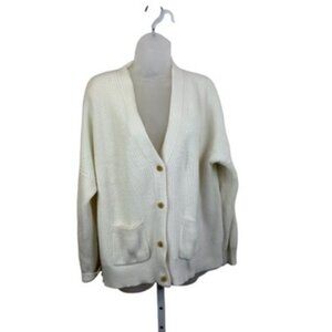 J. Crew Off White Cotton Cashmere Blend Ribbed Front Pocket Cardigan Large